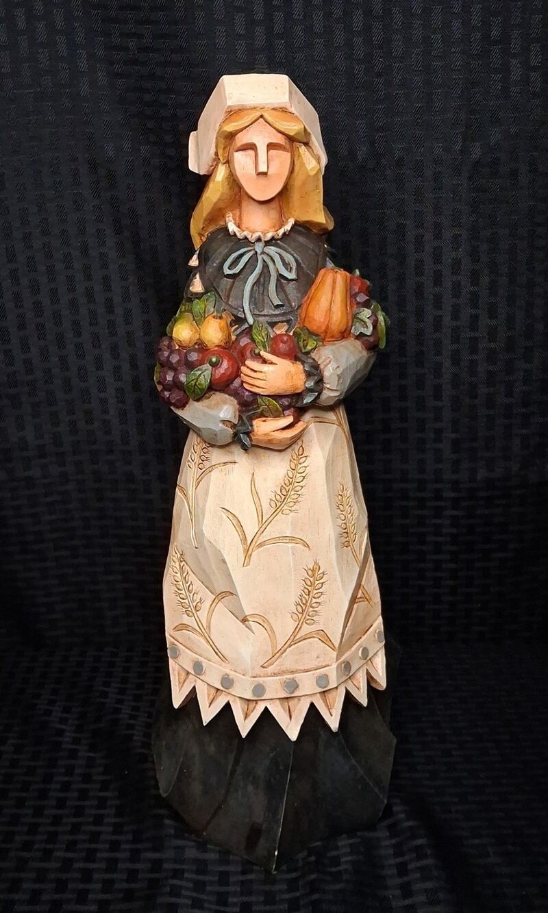 Cubist Pilgrim Woman Figurine Thanksgiving Fall Harvest Decor 17"